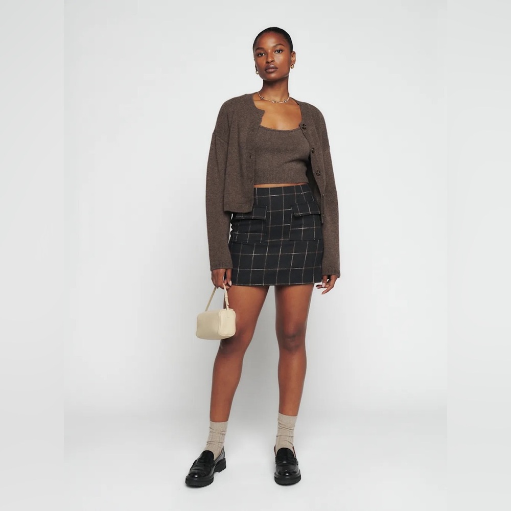 NWT Reformation Janis Skirt Charcoal Check - Size 4 - Picture 2 of 8